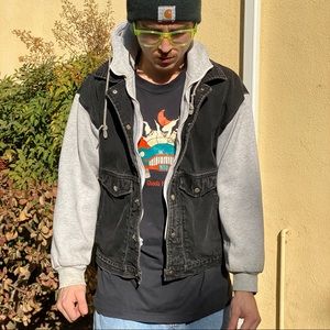VINTAGE HILTON HALF DENIM HALF SWEATSHIRT HOODIE